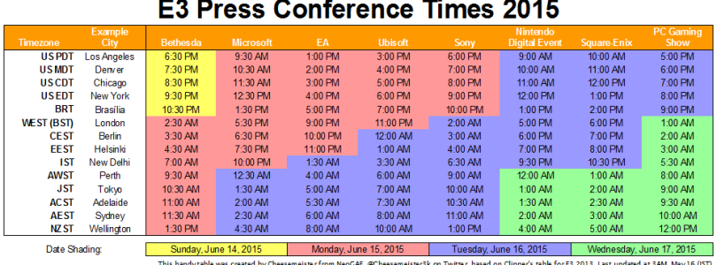 E3: Confira os horários das apresentações nessa imagem