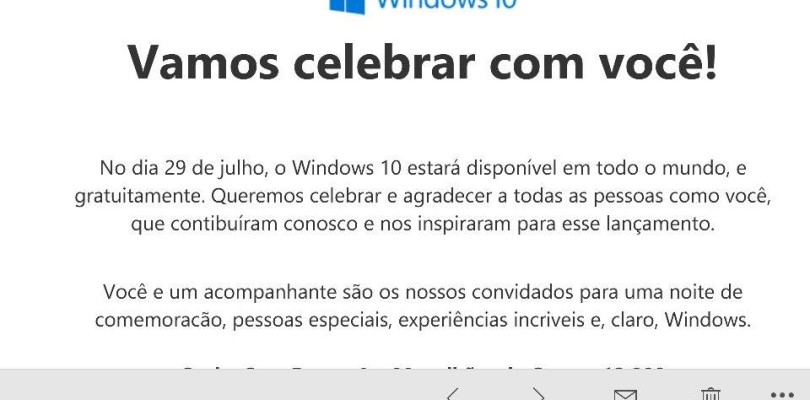 Troca de convites para o lançamento do Windows 10 em São Paulo